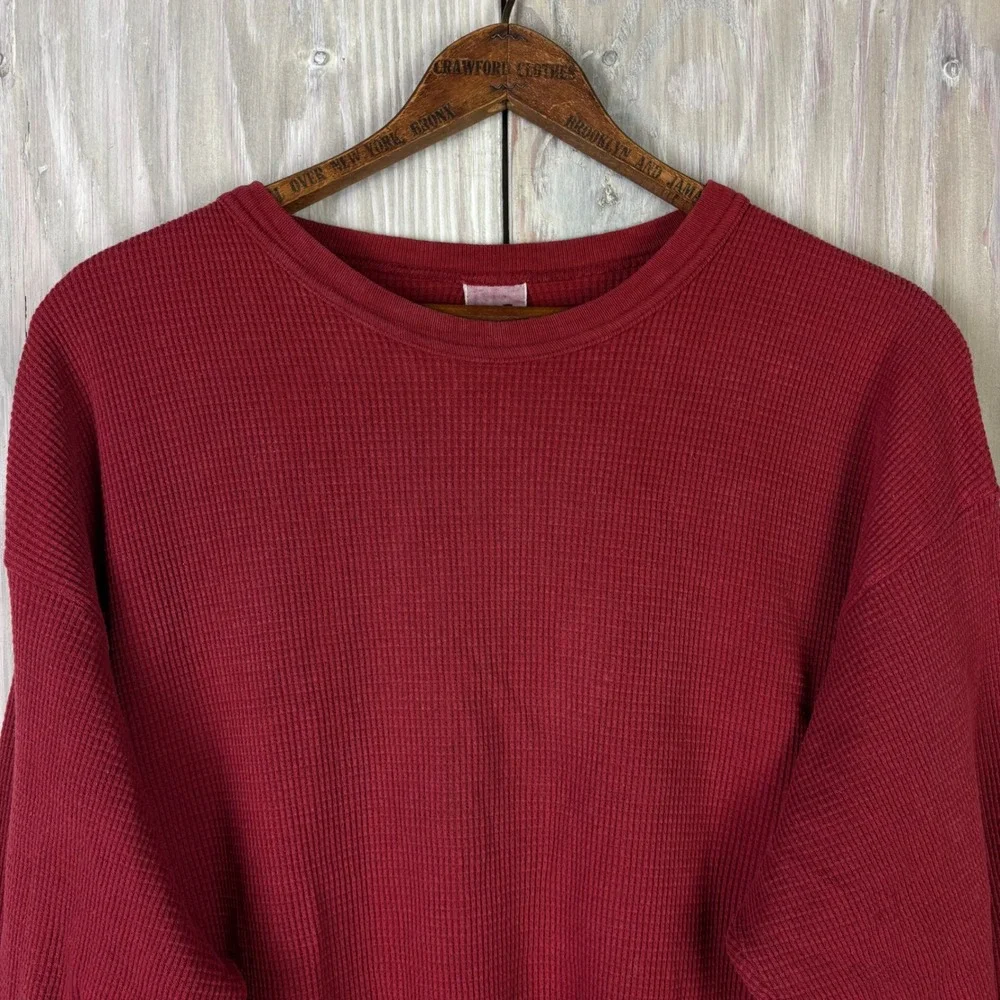 VTG GAP Red Waffle Knit Long Sleeve Thermal Shirt Mens M‎ Made in USA Faded Cozy